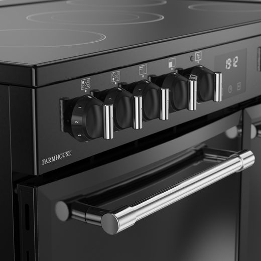 Belling Farmhouse 90E 90cm Electric Range Cooker with Ceramic Hob - Black - Control panel shot 