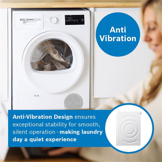 Bosch Series 4 WTH85225GB 8Kg Heat Pump Tumble Dryer - White - Annotation - Anti vibration shot