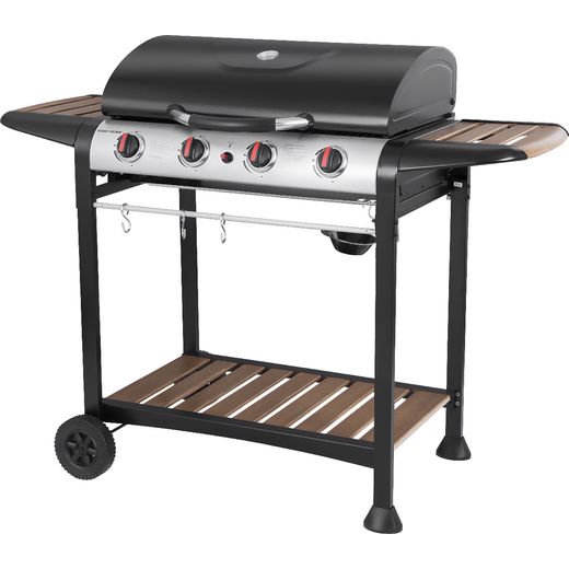 George Foreman 4 Burner Gas Barbeque - Black / Wood - Left perpsective shot
