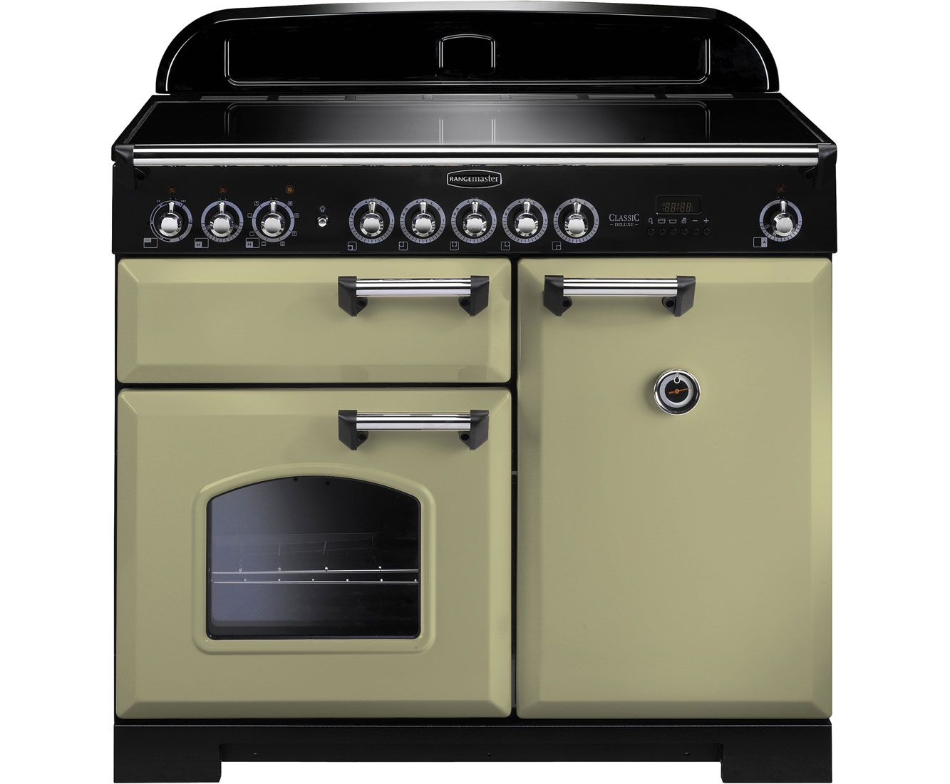 Rangemaster Classic Deluxe CDL100EIOG/C 100cm Electric Range Cooker with Induction Hob - Olive Green / Chrome - A/A Rated, Green