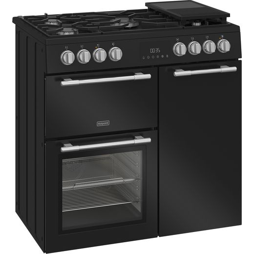 Hotpoint RH90FA20B 90cm wide Dual Fuel Range Cooker with Gas Hob - Black - right perpsective shot