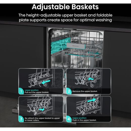 Hisense Integrated Standard Dishwasher - Black - Annotation - Adjustable baskets