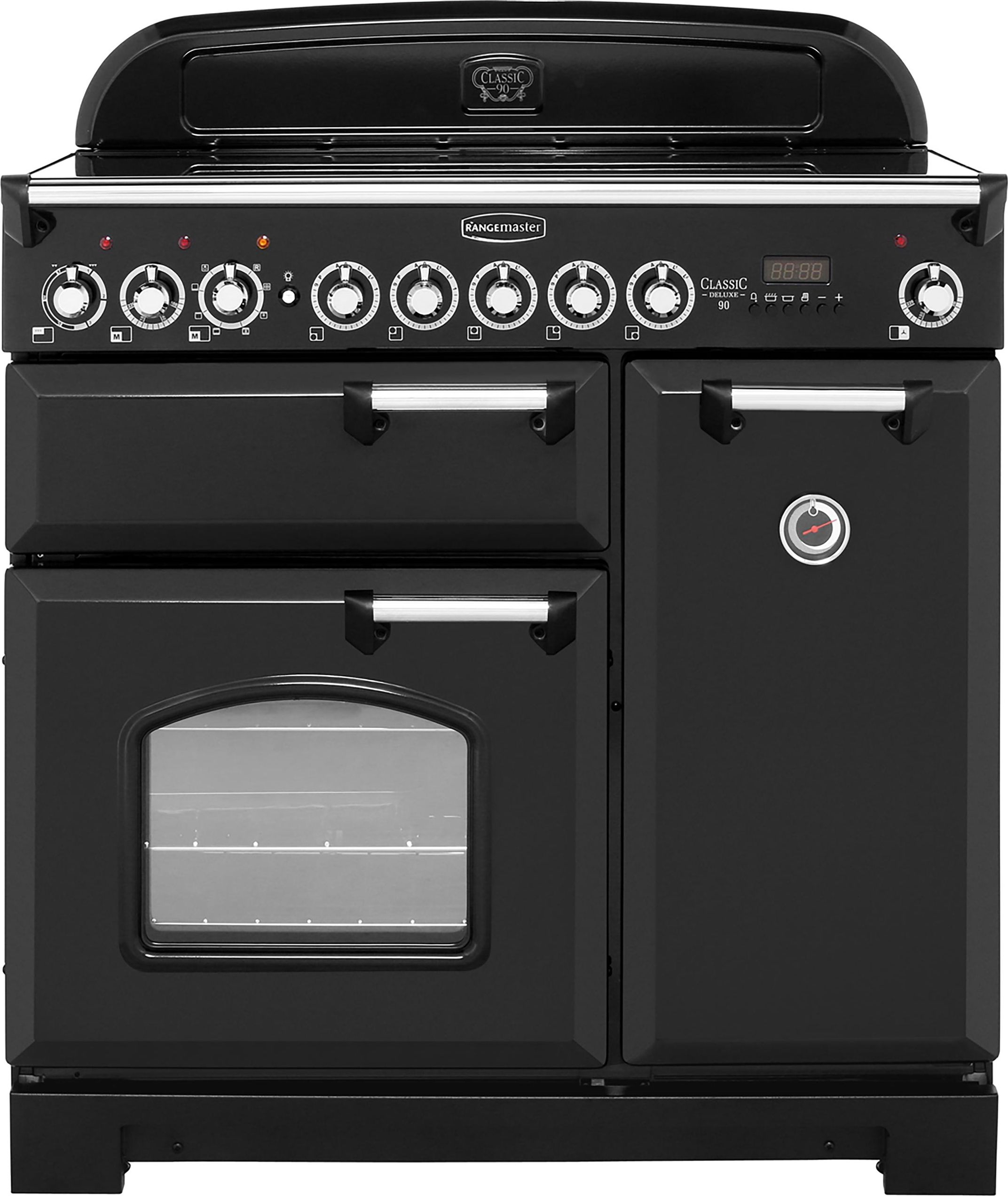 Rangemaster Classic Deluxe CDL90EIBL/C 90cm Electric Range Cooker with Induction Hob - Black / Chrome - A/A Rated, Black