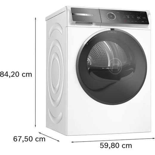 Bosch Series 8 WRB247C9GB 9Kg Heat Pump Tumble Dryer - White - annotation - dimension shot