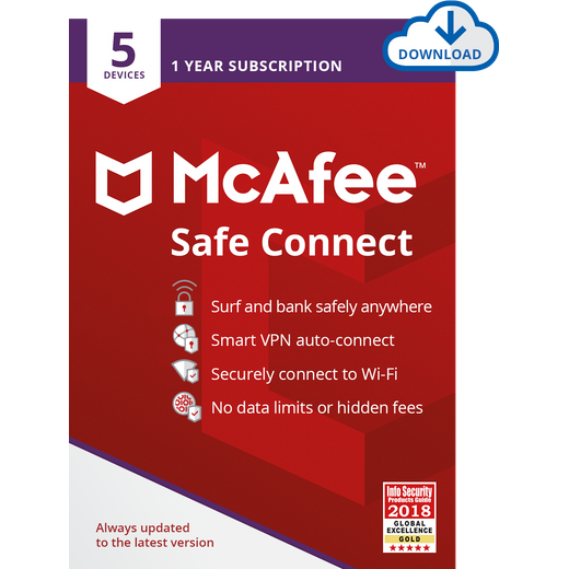 McAfee Safe Connect Digital Download for 5 Devices - Annual Subscription