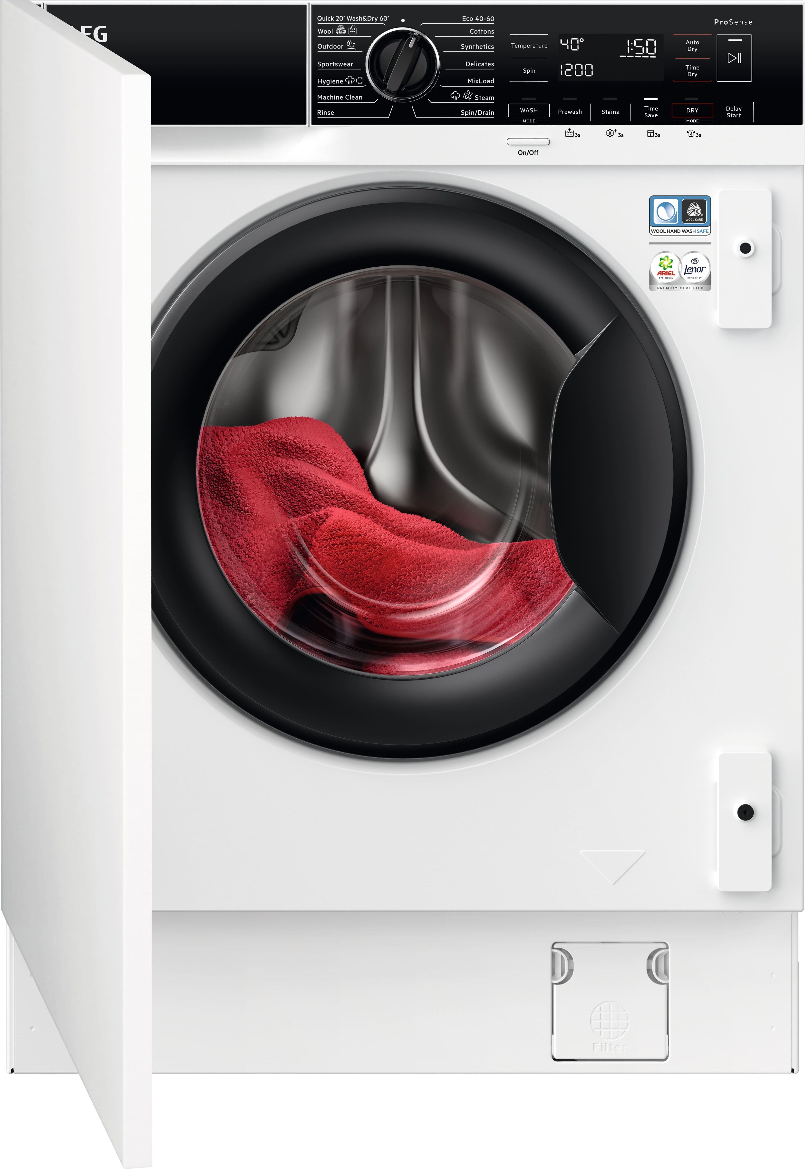 Image of AEG 7000 Series L7WC84636BI Integrated 8Kg/4Kg Washer Dryer with 1500 rpm - White - D Rated [Wash&Dry], B Rated [Wash Only], White