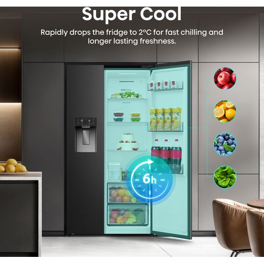 Hisense American Fridge Freezer - Black Stainless Steel - Annotation - Super Cool