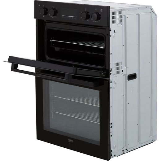 Beko Built In Electric Double Oven - Black - Left perspective open top door