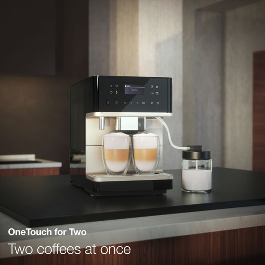 Miele MilkPerfection CM6360 Bean to Cup Coffee Machine - Obsidian Black / Clean Steel Metallic - Annotation - OneTouch for two