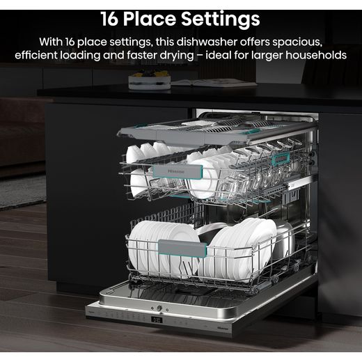 Hisense Integrated Standard Dishwasher - Silver - Annotation - 16 place setting shot