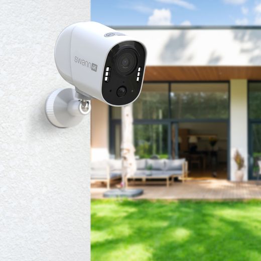 Swann Xtreem Pro™ 4K Wireless Camera with Spotlights Smart Home Security Camera - White - Security camera on wall
