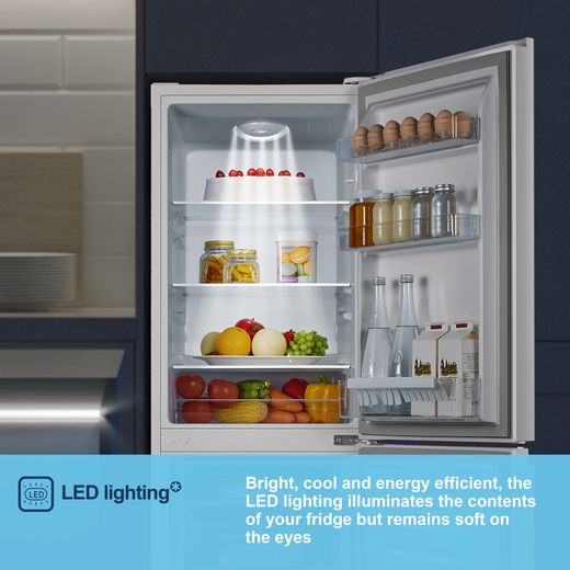 Fridgemaster MC50165E 143cm 60/40 Small Fridge Freezer - White - Annotation - LED light shot