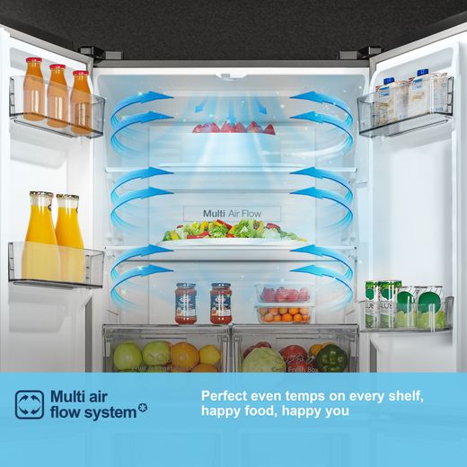 Fridgemaster American Cross Door American Fridge Freezer - Black - Annotation - Multi air flow system