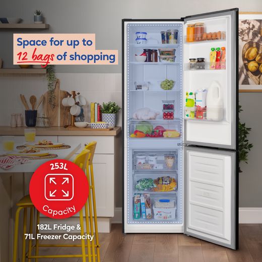 Russell Hobbs RH181TNF552E1DI 181cm 60/40 Frost Free Fridge Freezer - Black Steel - Annotation - 12 bags shot