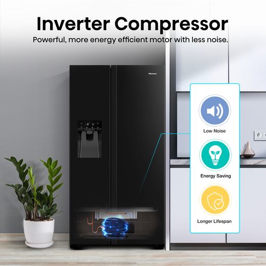 Hisense American Fridge Freezer - Black - Annotation - Inverter compressor shot