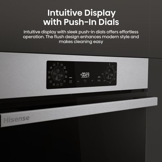 Hisense Hi2 BI626PXUPUK Built In Electric Single Oven with Pyrolytic Cleaning - Stainless Steel - Annotation - Intuitive display push in dials