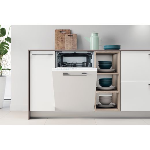 Indesit Fully Integrated Slimline Dishwasher - White Control Panel - Dishwasher in kitchen shot