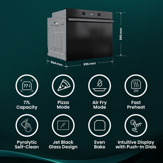 Hisense Hi2 BI626PBUPUK Built In Electric Single Oven with Pyrolytic Cleaning - Jet Black - Annotation - Top features