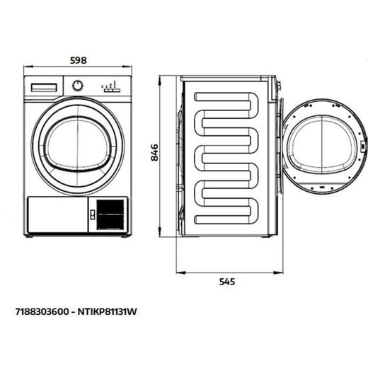 Beko NTIKP81131W Integrated 8Kg Heat Pump Tumble Dryer - White - Annotation - Dimension shot