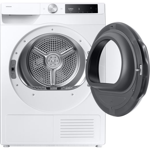 Samsung Series 6 DV90T6240LE/S1 Wifi Connected Heat Pump Tumble Dryer - White - Front with door open shot