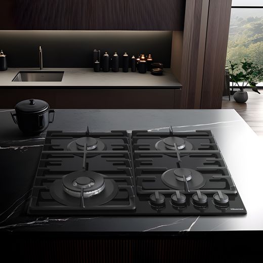 Hisense Hi2 HIPK2PBN60G1 Built In Electric Single Oven and Gas Hob Pack - hob in kitchen shot