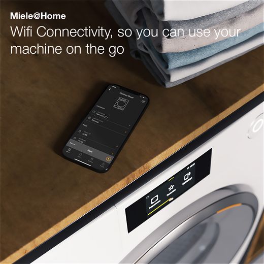 Miele TSL783WP Wifi Connected 9Kg Heat Pump Tumble Dryer - White - Annotation - Miele at home shot