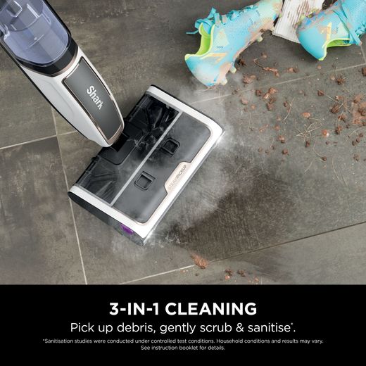 Shark SteamPickUp SD200UK Steam Mop with up to 19.5 Minutes Run Time - White / Cloudy Blue - Annotation - 3-in-1 cleaning