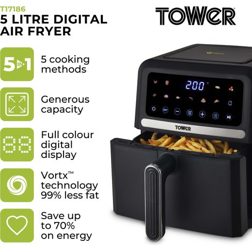Tower Vortx 5L T17186 Air Fryer - Black - Annotation - Features