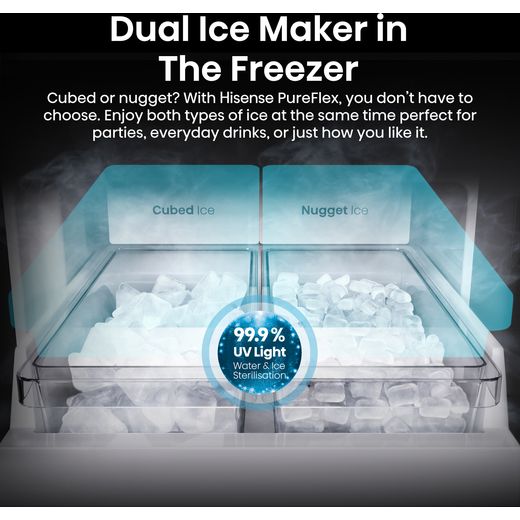 Hisense PureFlex American Fridge Freezer - Stainless Steel - Annotation - dual ice maker shot