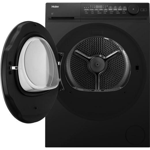 Haier X Series 7 HD100-C367BU1-UK Wifi Connected 10Kg Heat Pump Tumble Dryer - Black Steel - Door open