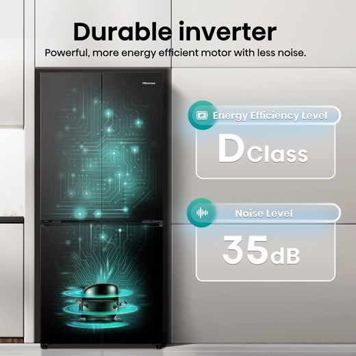 Hisense PureFlat American Fridge Freezer - Black Stainless Steel  - Annotation - Durable inverter shot