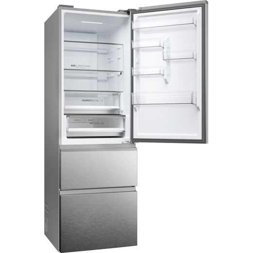 Haier 3D 60 Series 5 60/40 Total No Frost Fridge Freezer - Stainless Steel - Right perspective with door open shot
