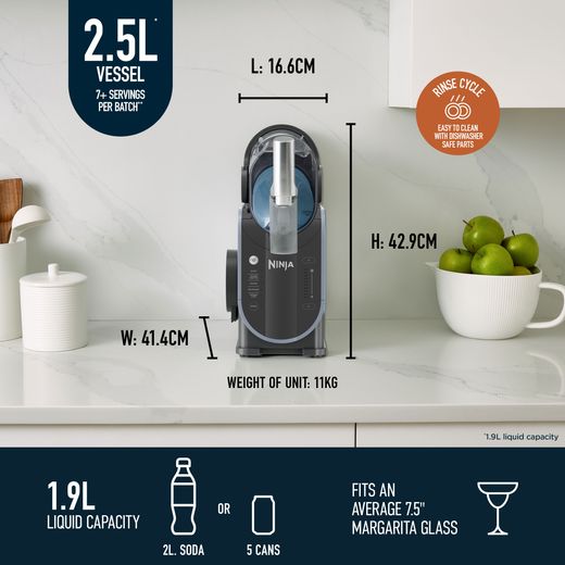 Ninja FS301UK Frozen Drink Maker Arctic Blue / Grey - Annotation - Dimension shot