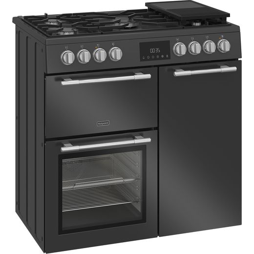 Hotpoint RH90FA20A 90cm wide Dual Fuel Range Cooker with Gas Hob - Anthracite - right perspective shot