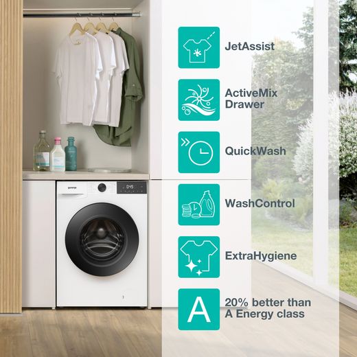 Gorenje G200 Series WG2P94A22/UK 9kg Washing Machine with 1400 rpm - White - Annotation - Features
