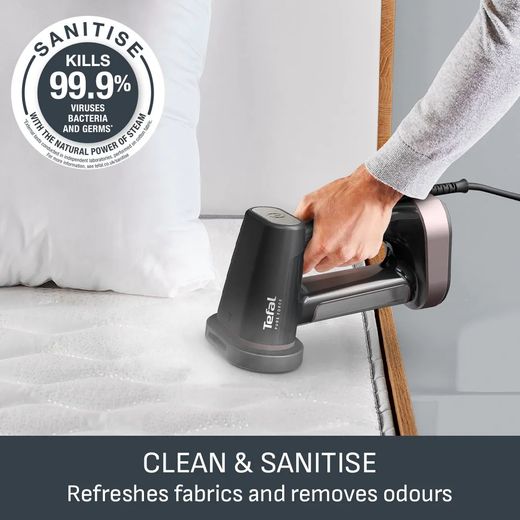 Tefal Pure Force DT8765G0 Handheld Garment Steamer - Grey / Rose Gold - Annotation - Clean and sanitse shot