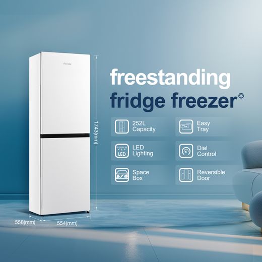 Fridgemaster MC55240E 174cm 50/50 Fridge Freezer - White - Annotation - Features