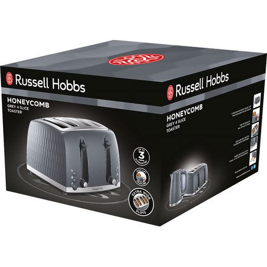 Russell Hobbs Honeycomb 26073 4 Slice Toaster - Grey - Left box perpsective shot