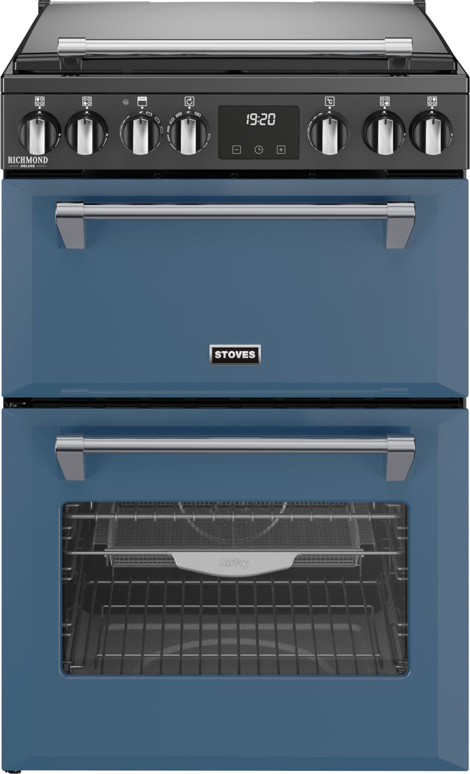 Stoves 60cm Dual Fuel Cooker - 4 Zone Gas Hob - 2 Ovens - Twilight Blue