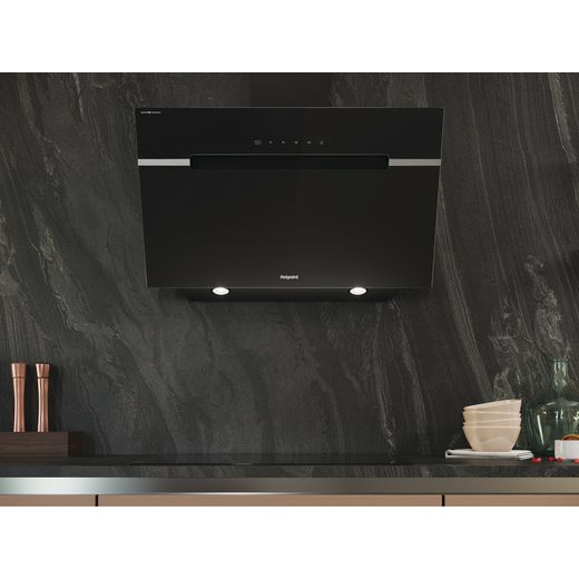 Hotpoint PHVS91FLTDPK Chimney Cooker Hood - Black - Cooker hood in kitchen shot