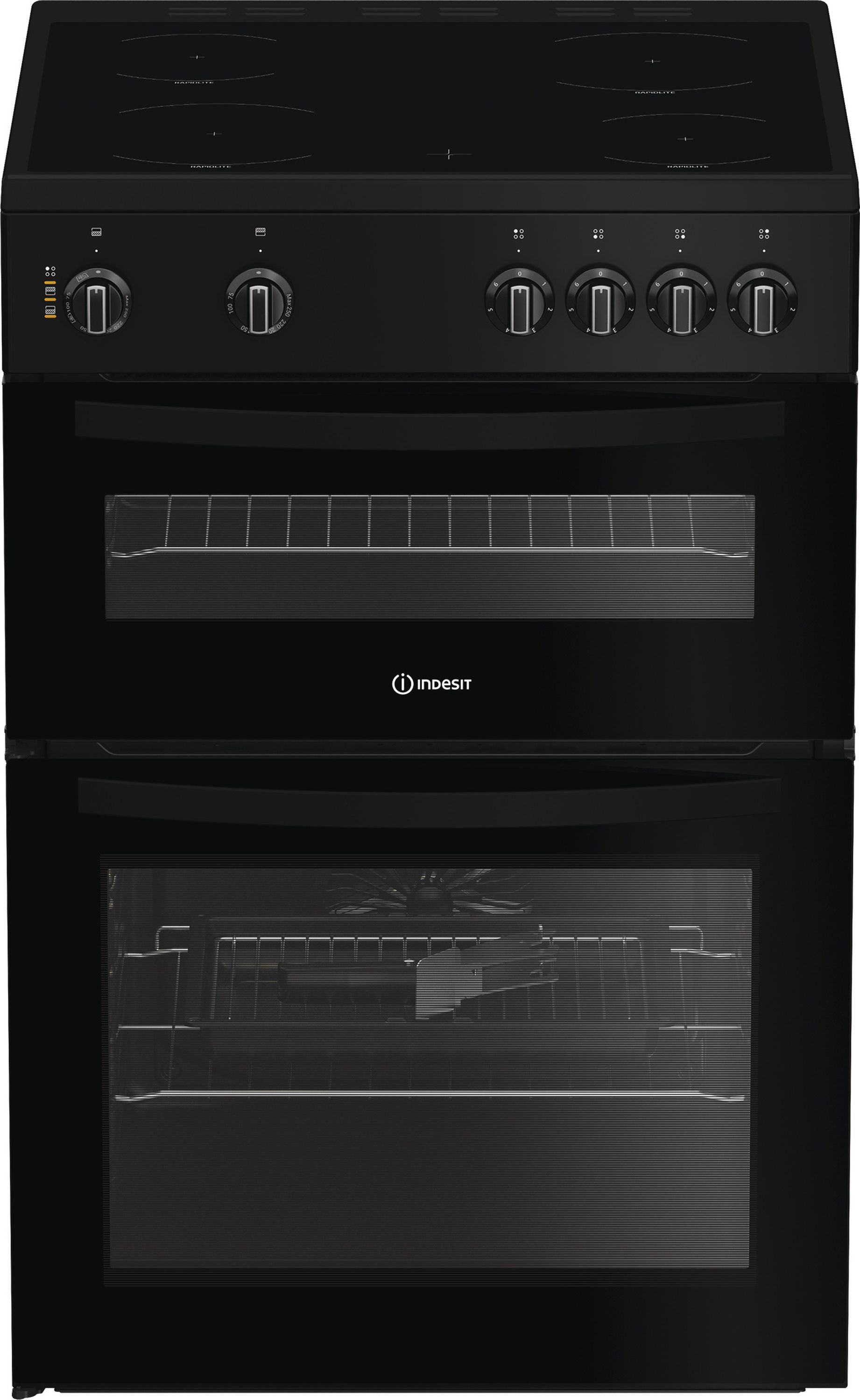 Indesit IDE6VMB 60cm Electric Double Cooker Ceramic Hob - Black