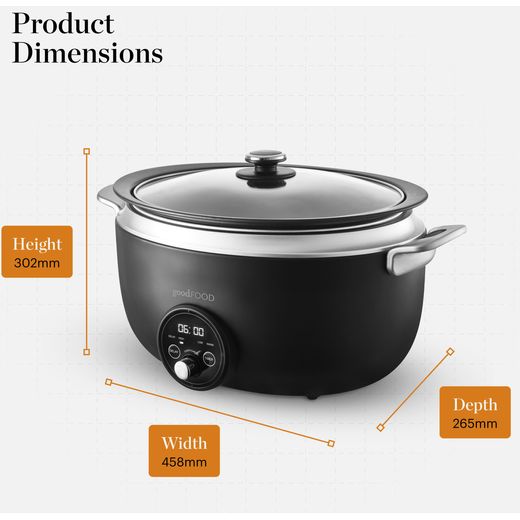 Tower GF16011 Slow Cooker Stainless Steel / Black - Annotation - Dimension shot 