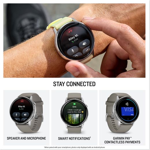Garmin Venu 4, GPS - 45 - Silver/Grey - Annotation - stay connected shot