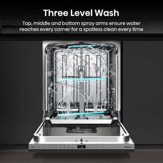 Hisense Fully Integrated Standard Dishwasher - Silver - Annotation - Three lavel wash