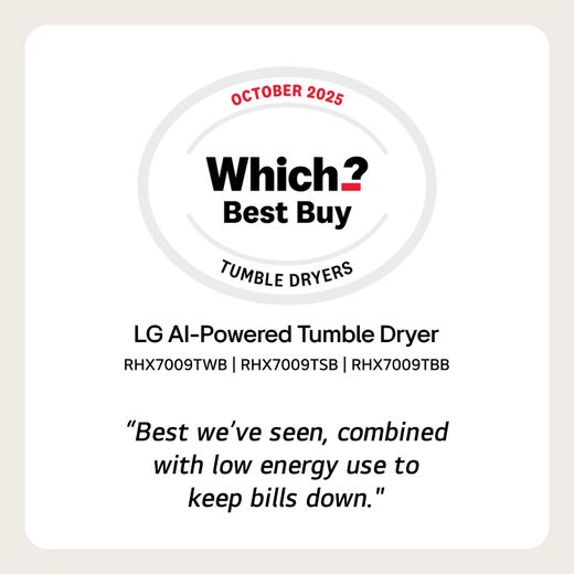 LG VX70 Series AI Dry RHX7009TBB Wifi Connected 9Kg Heat Pump Tumble Dryer - Black - Award