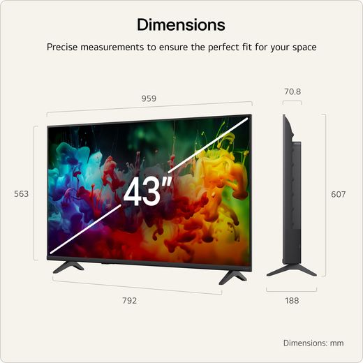 LG 43" 4K Ultra HD MiniLED Smart TV  - Annotation - dimensions shot