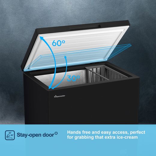 Fridgemaster MCF200EB Chest Freezer - Black - Annotation - Stay open door