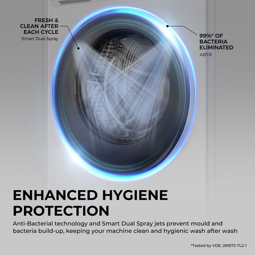 Haier X7 HW100B14367BU1UK 10kg WiFi Connected Washing Machine with 1400 rpm - Black Steel - Annotation - hygiene protection