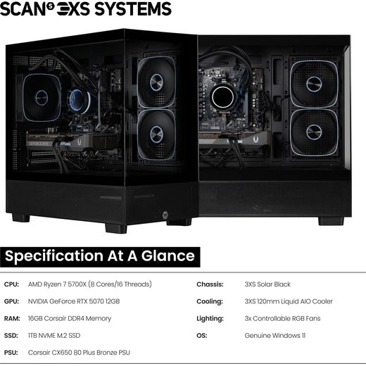 3XS Systems Gaming PC - NVIDIA® GeForce RTX™ 5070, AMD Ryzen™ 7, 1TB SSD - Black - Annotation - Specifications