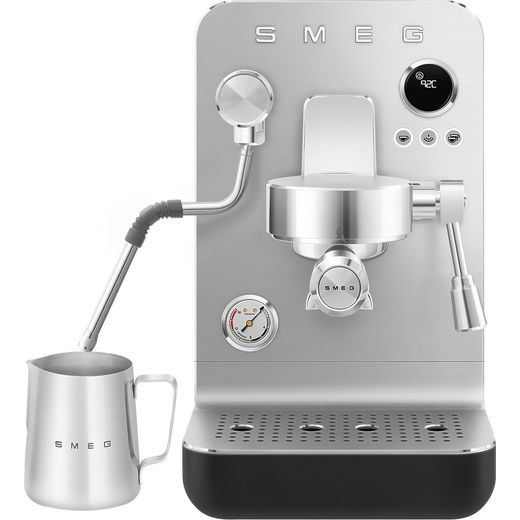 Smeg Espresso Coffee Machine - Black - Front with milk jug